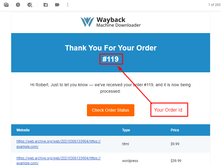Track your order at Wayback Machine Downloaders